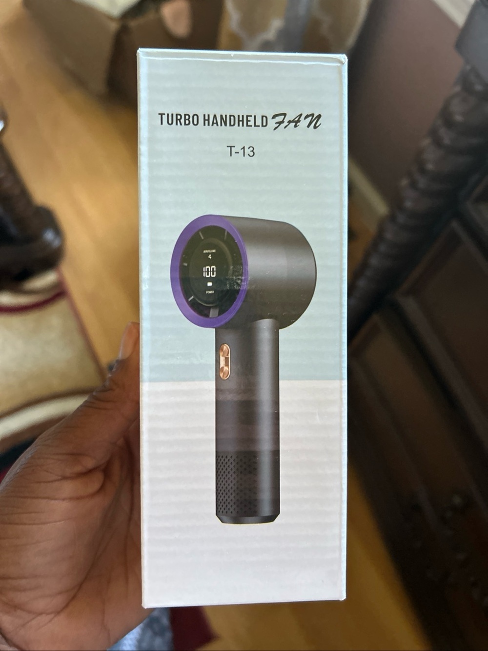 Turbo Handheld Fan T-13 in Black with Purple Accent